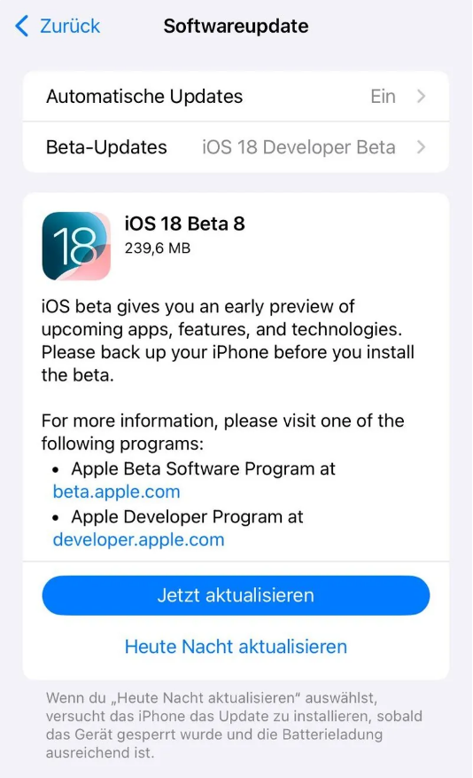 宜黄苹果手机维修分享苹果 iOS / iPadOS 18 开发者预览版 Beta 8 发布 